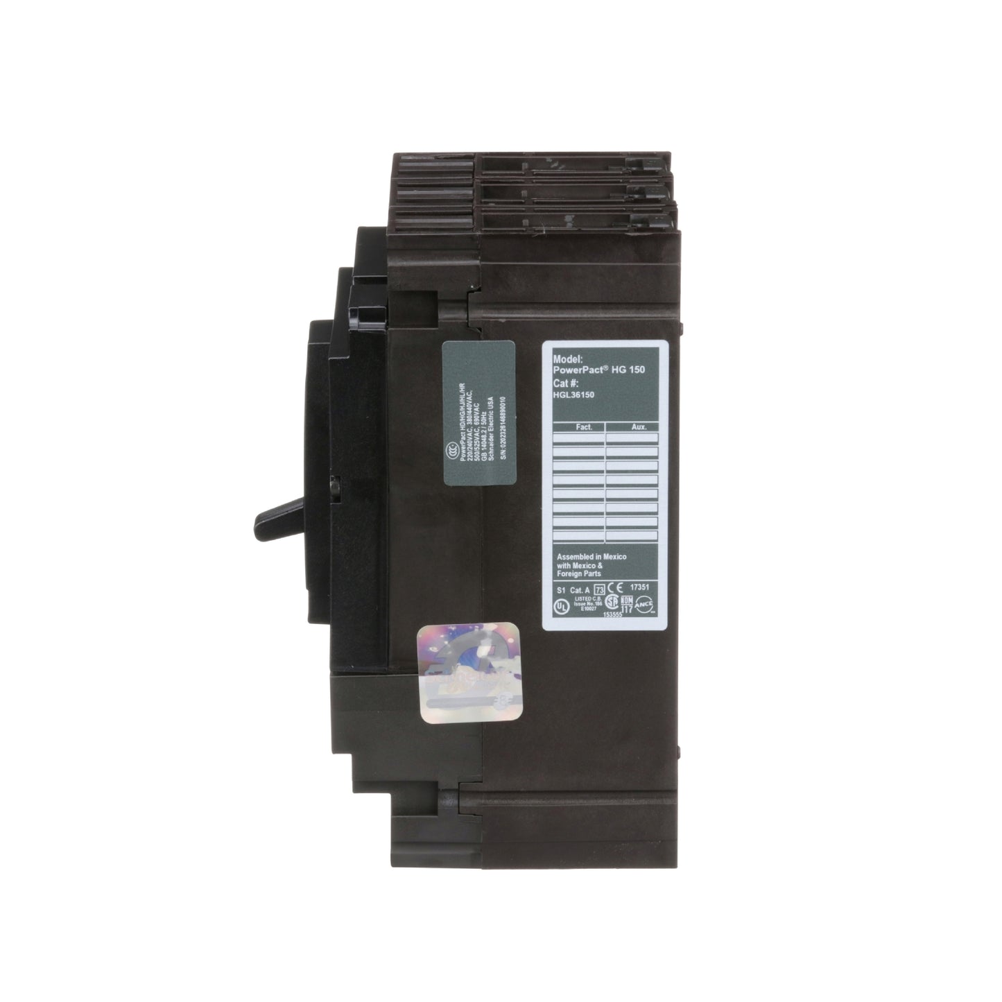 Interruptor termomagnético PowerPacT H, de 150A, 3 polos, 35kA a 600V, I-Line Schneider Electric HGL36150