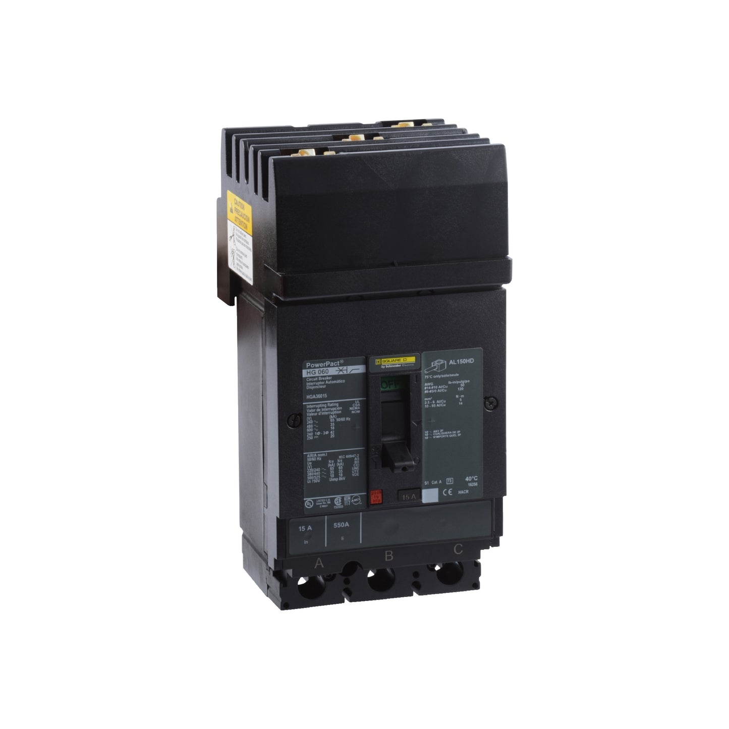 Interruptor termomagnético PowerPacT H, de 20A, 3 polos, 25kA a 600V, I-Line Schneider Electric HJA36020
