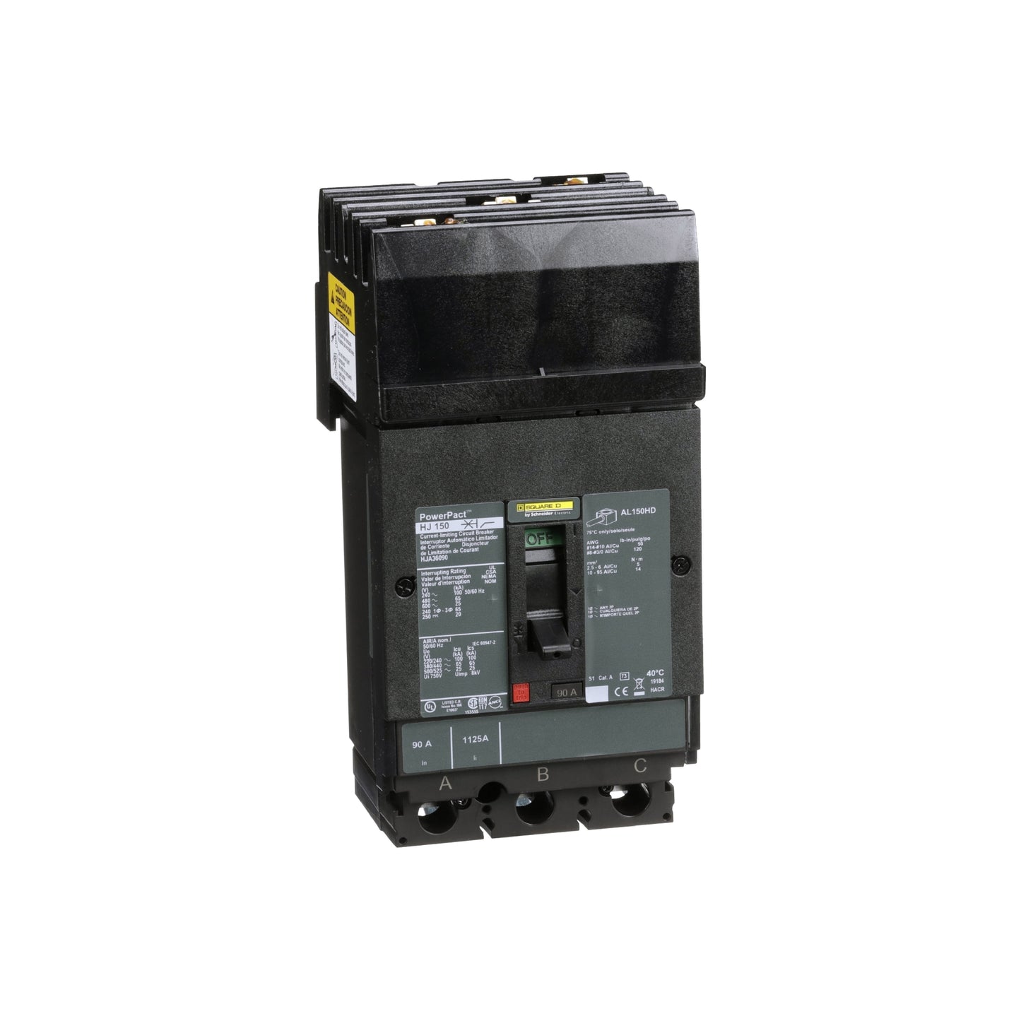 Interruptor termomagnético PowerPacT H, de 90A, 3 polos, 25kA a 600V, I-Line Schneider Electric HJA36090