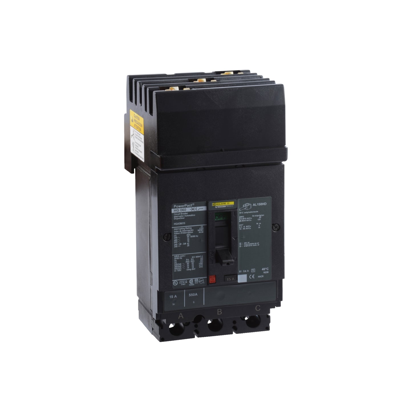Interruptor termomagnético PowerPacT H, de 90A, 3 polos, 25kA a 600V, I-Line Schneider Electric HJA36090