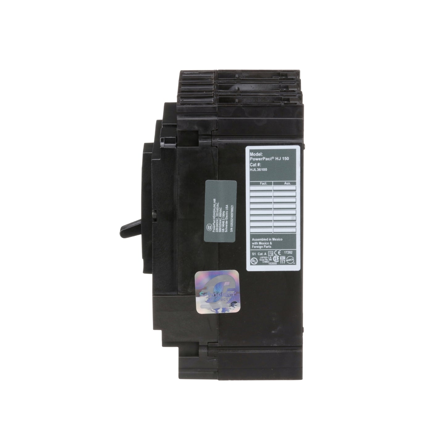 Interruptor termomagnético PowerPacT H, de 100A, 3 polos, 65kA a 600V, I-Line Schneider Electric HJL36100