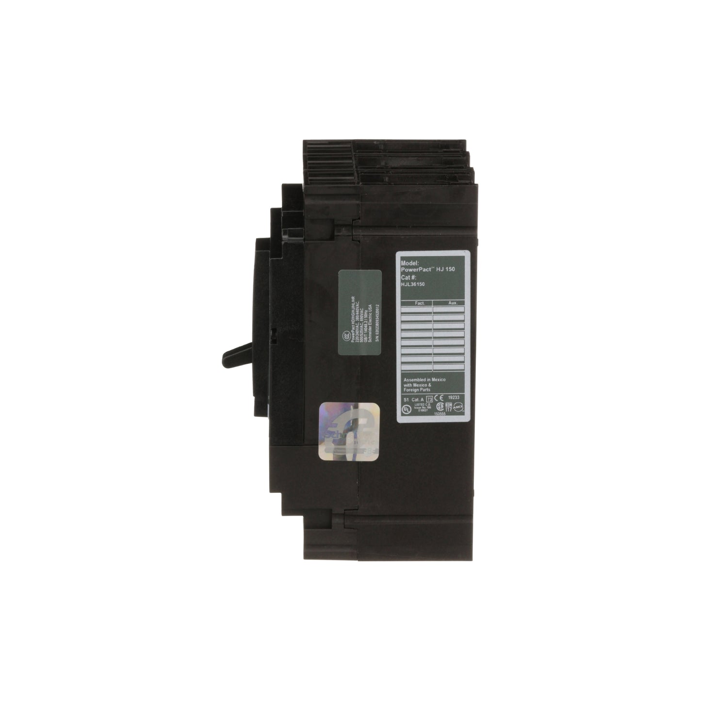 Interruptor termomagnético PowerPacT H, de 150A, 3 polos, 65kA a 600V, I-Line Schneider Electric HJL36150