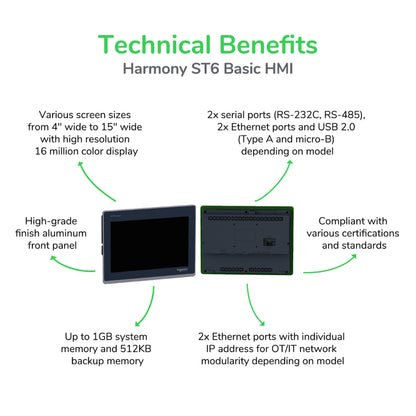 7"w Touch Panel Display, 2com, 2ETHERNET, Usb Host&device, 24 VCC Schneider Electric HMIST6400