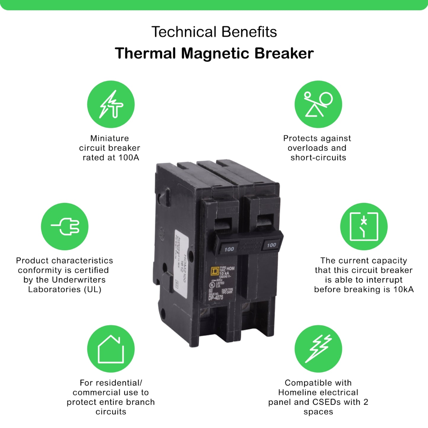 Homeline-Interruptor Miniatura Enchufable 10 kA 2x100 A Schneider Electric HOM2100