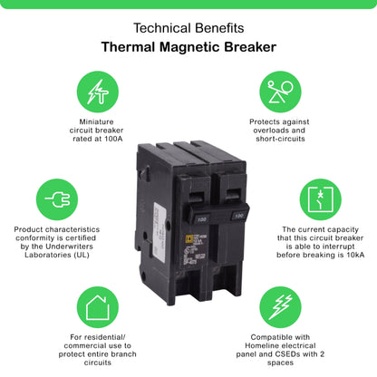 Homeline-Interruptor Miniatura Enchufable 10 kA 2x100 A Schneider Electric HOM2100