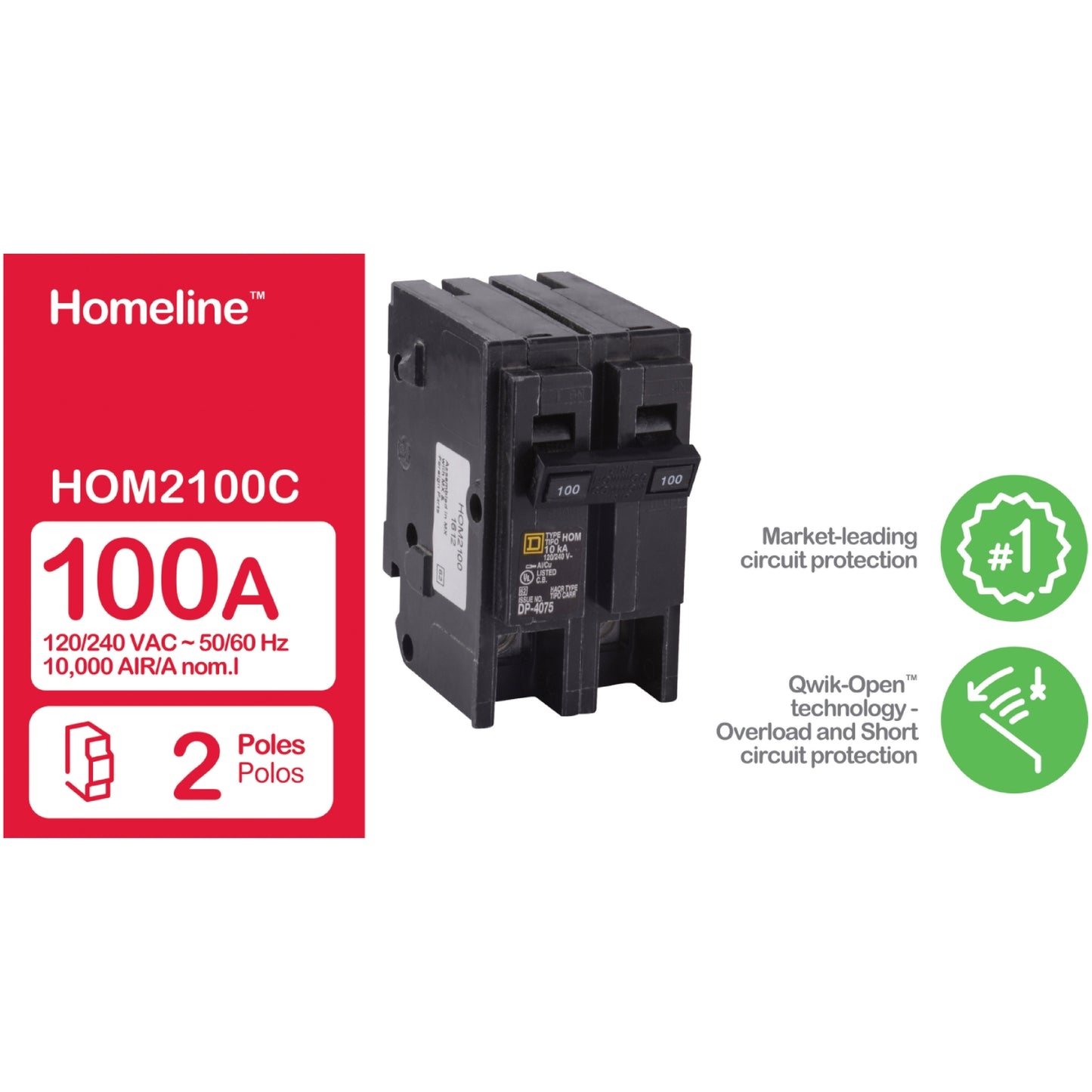 Homeline-Interruptor Miniatura Enchufable 10 kA 2x100 A Schneider Electric HOM2100