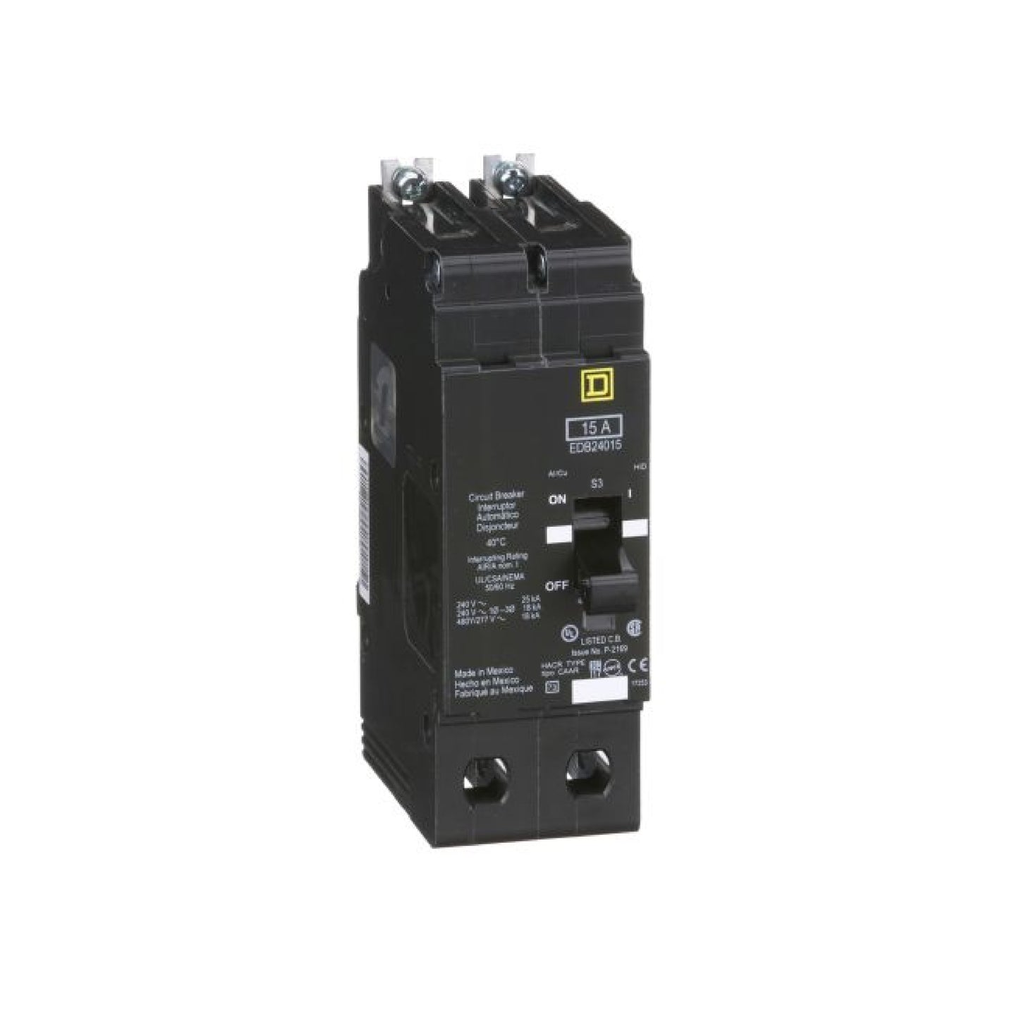 Interruptor Atornillable Marco E 2P 15A 480 Vca 18/25kA Square D Schnieder Electric EDB24015