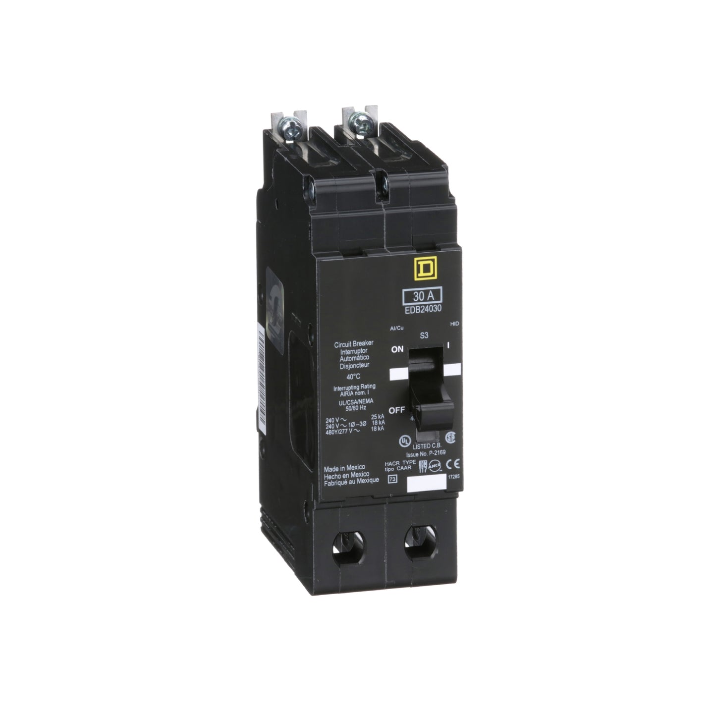 Interruptor Atornillable Marco E 2P 30A 480 Vca 18/25kA Square D Schnieder Electric EDB24030