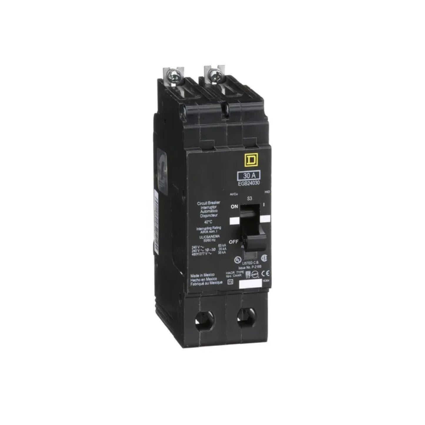 Interruptor Atornillable Marco E 2P 30A a 480/277 Vca 35/65kA Square D Schnieder Electric EGB24030