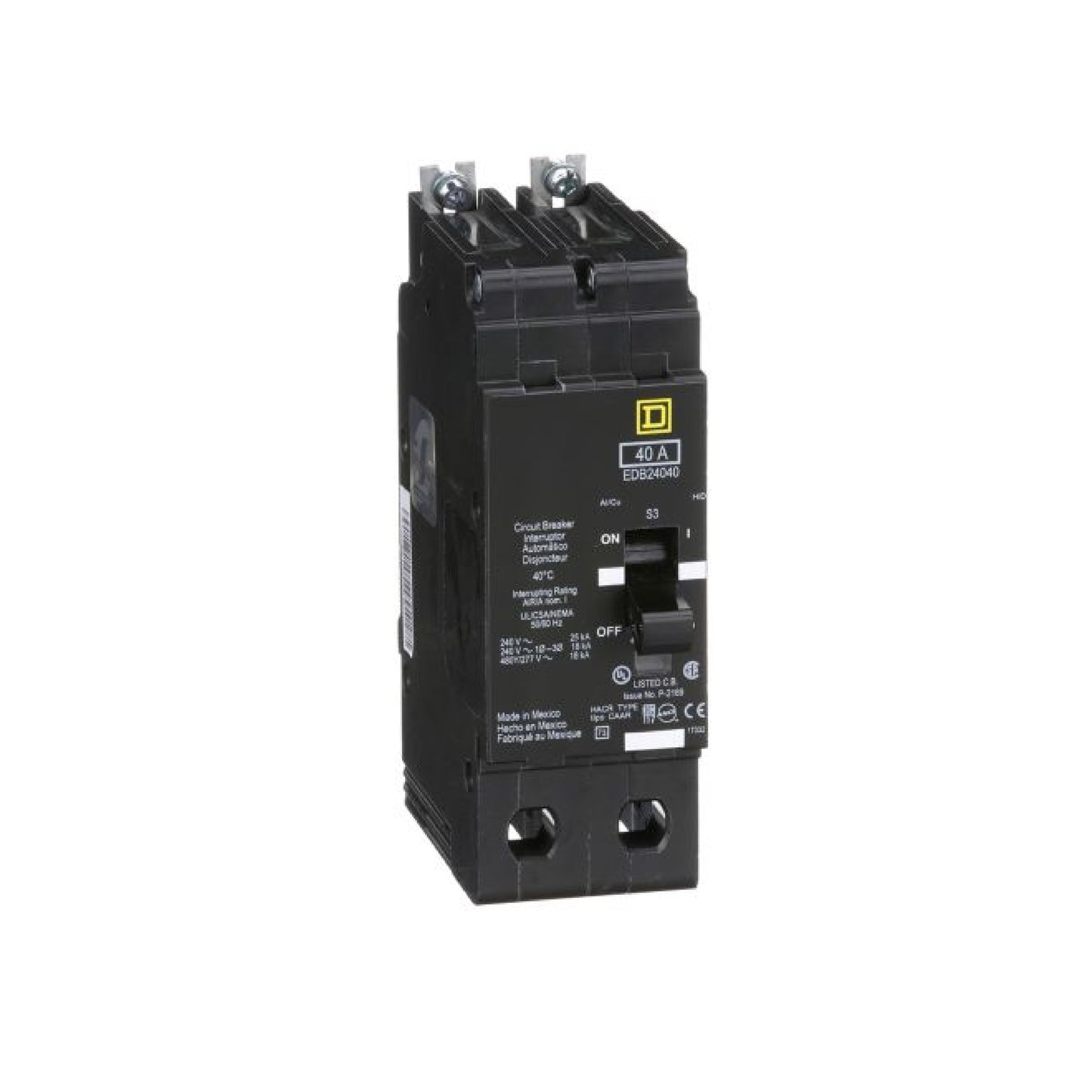 Interruptor Atornillable Marco E 2P 40A 480Y/277 Vca 18/25kA Square D Schnieder Electric EDB24040