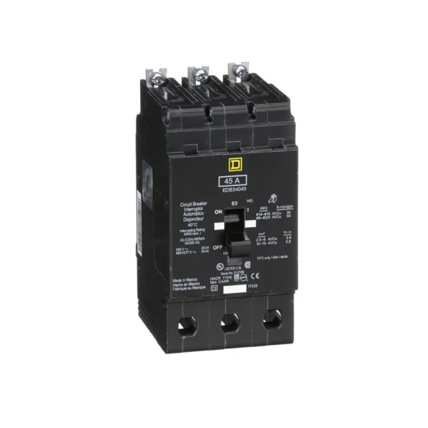Interruptor Atornillable Marco E 2P 45A 480/277 Vca 18/25kA Square D Schnieder Electric EDB34045
