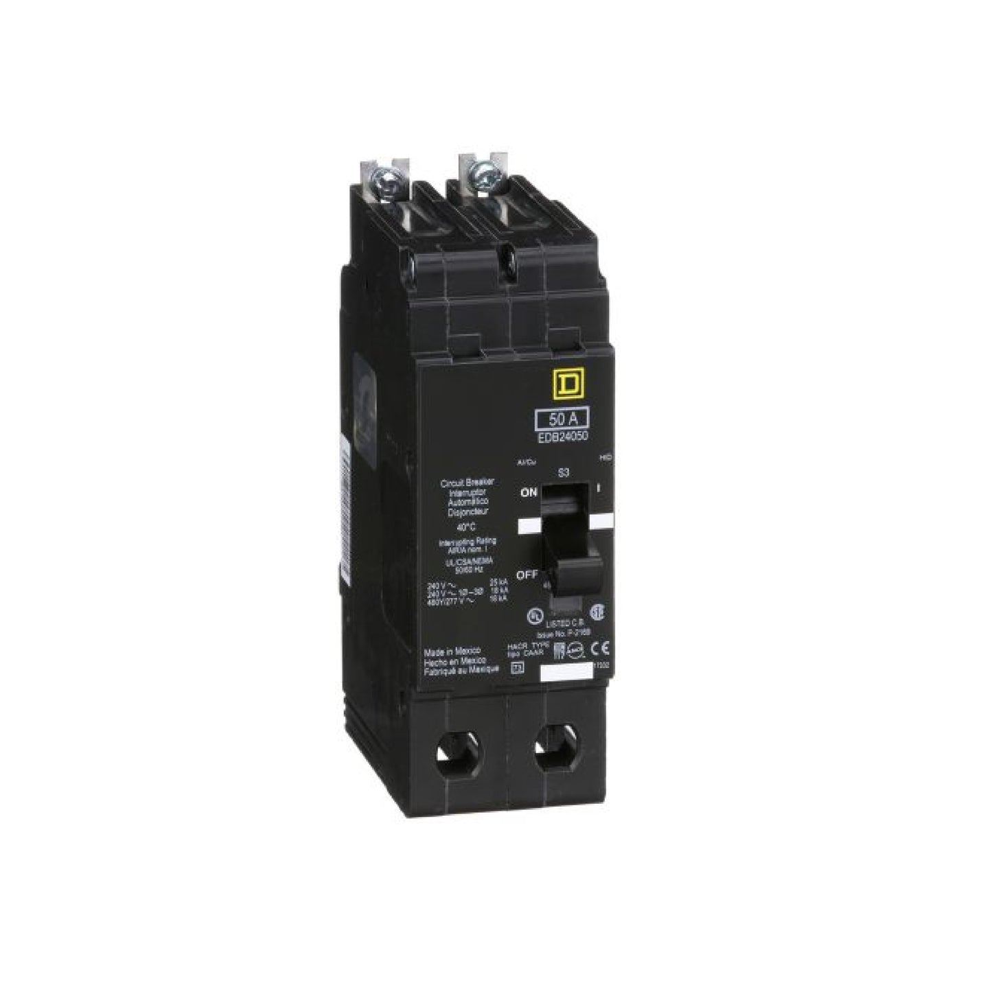 Interruptor Atornillable Marco E 2P 50A 480 Vca 18/25kA Square D Schnieder Electric EDB24050