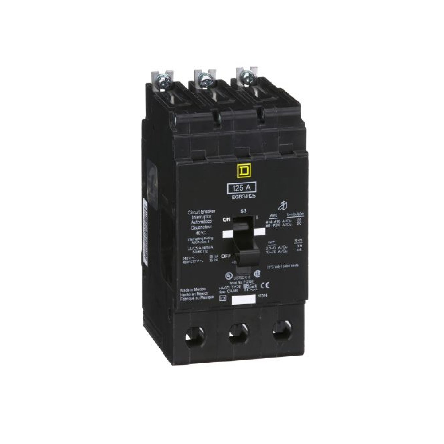 Interruptor Atornillable Marco E 3P 125A 480Y/277 Vca 18/25kA Square D Schnieder Electric EDB34125
