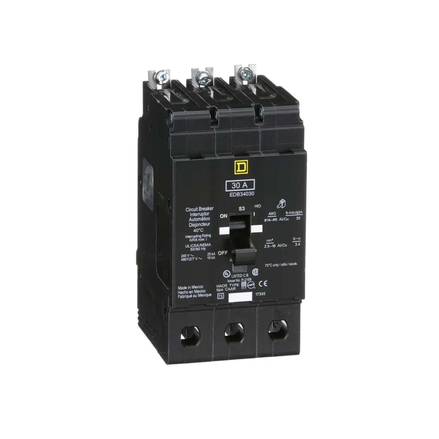 Interruptor Atornillable Marco E 3P 30A 480/277 Vca 18/25kA Square D Schnieder Electric EDB34030