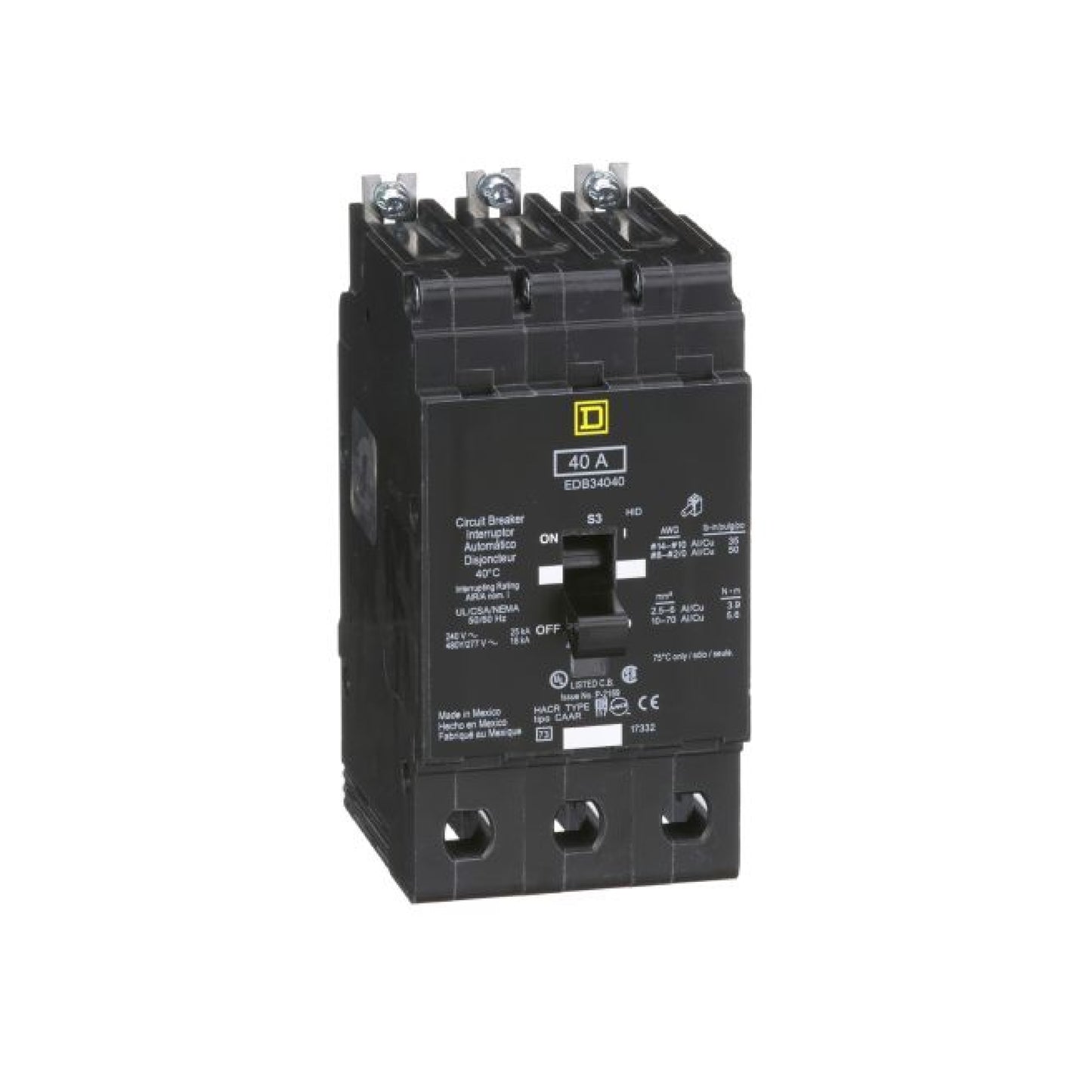 Interruptor Atornillable Marco E 3P 40A 480Y/277 Vca 18/25kA Square D Schnieder Electric EDB34040