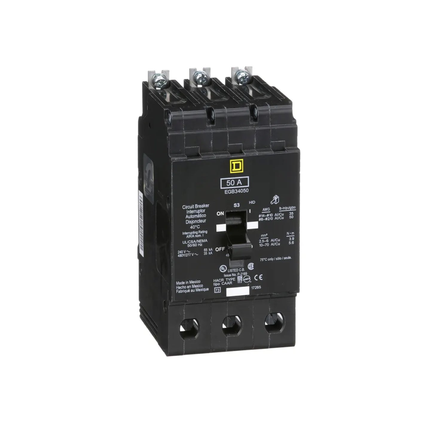 Interruptor Atornillable Marco E 3P 50A a 480/277 Vca 18/25kA Square D Schnieder Electric EGB34050