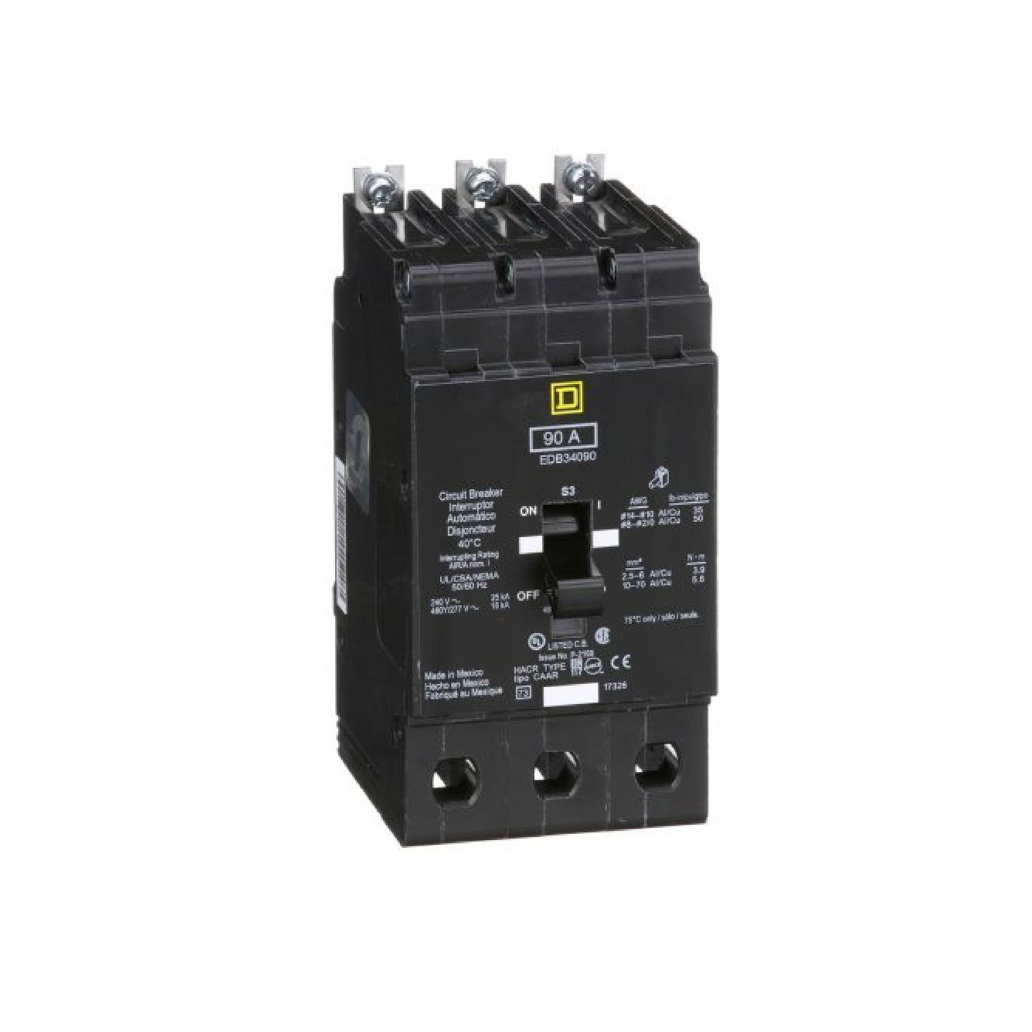 Interruptor Atornillable Marco E 3P 90A 480Y/277 Vca 18/25kA Square D Schnieder Electric EDB34090