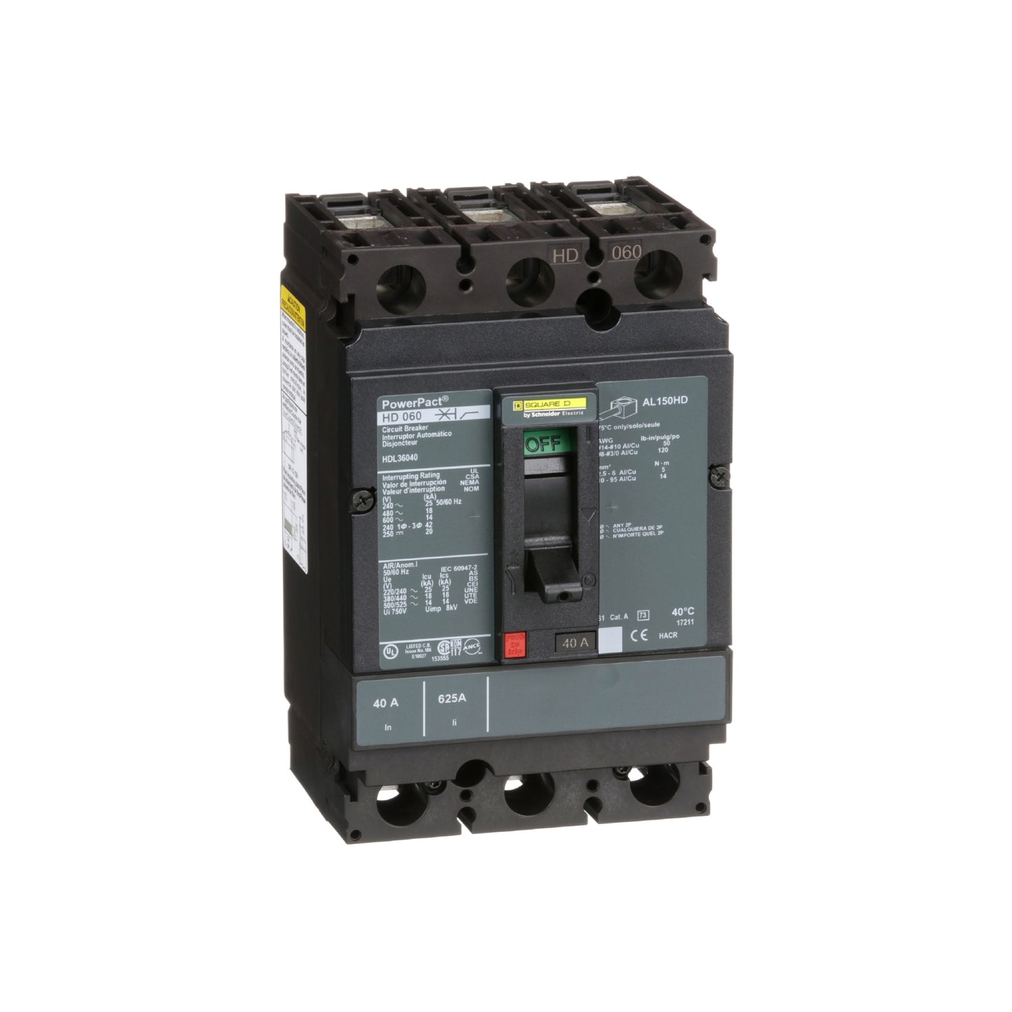 Interruptor Termomagnético Power Pact H 3P 40 A con Zapatas Schneider Electric HDL36040