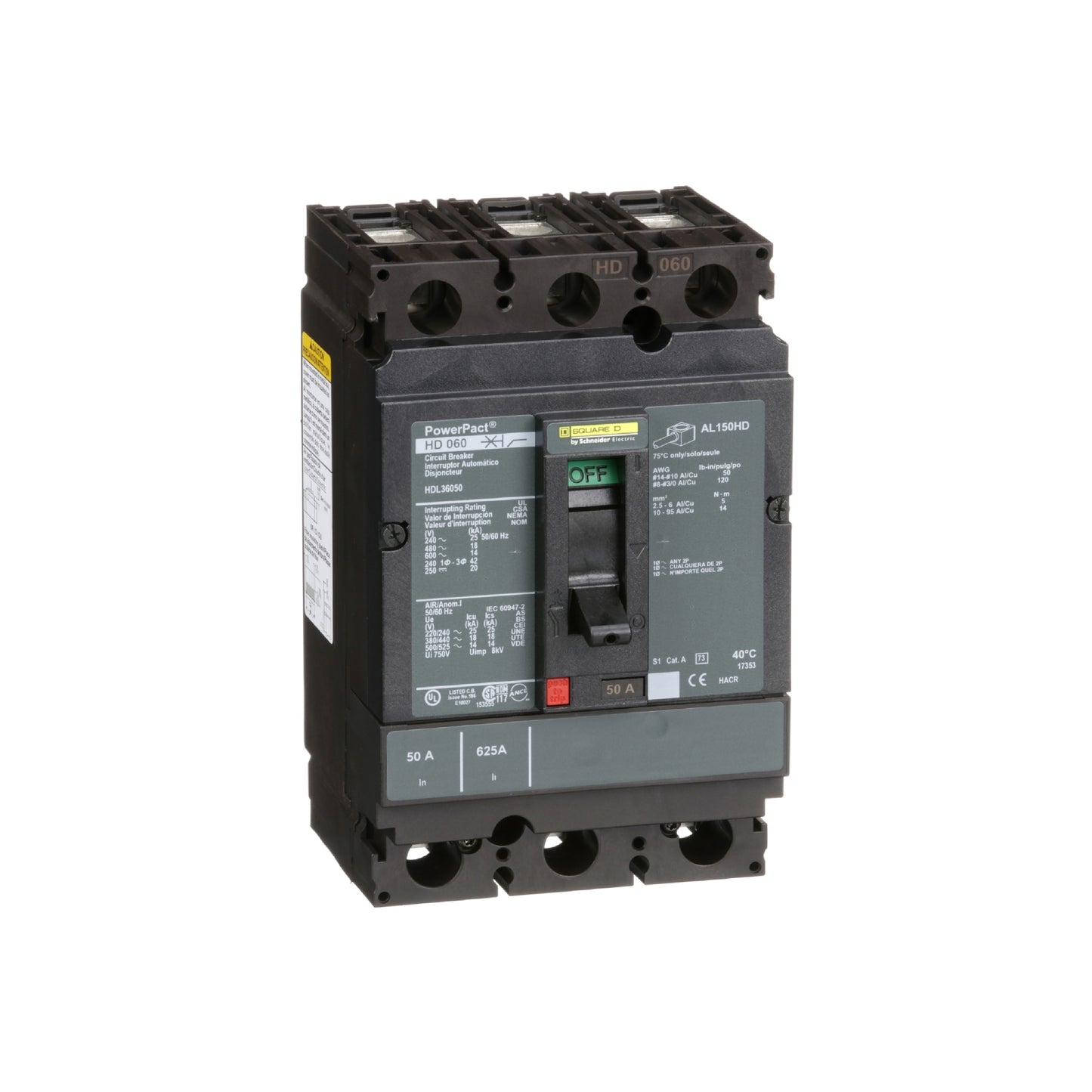 Interruptor Termomagnético Power Pact H 3P 50 A con Zapatas Schneider Electric HDL36050
