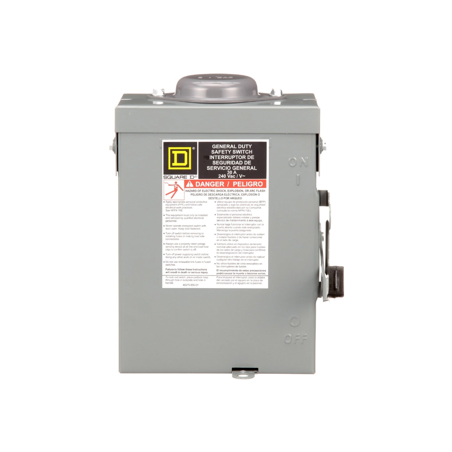 Interruptor de Seguridad con Porta Fusibles 2 Polos 30 A NEMA 3R Neutro Square D Schneider Electric D221NRB