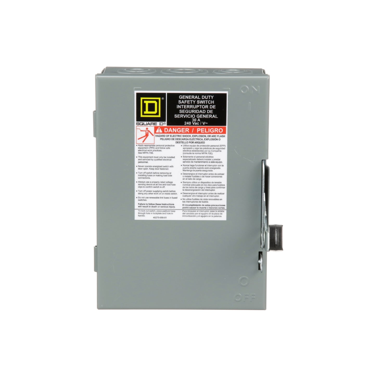 Interruptor de Seguridad con Porta Fusibles 2 Polos 30 A 3H 3F NEMA 1 Neutro Square D Schneider Electric D221N