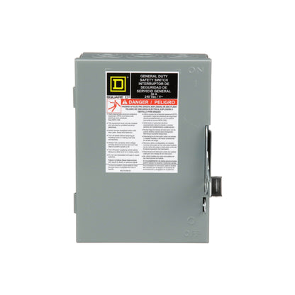 Interruptor de Seguridad con Porta Fusibles 2 Polos 30 A 3H 3F NEMA 1 Neutro Square D Schneider Electric D221N