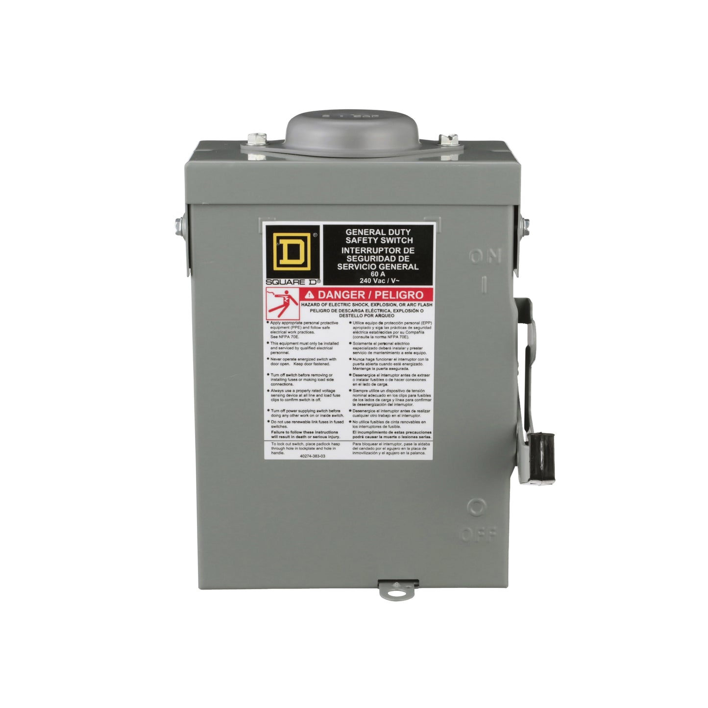 Interruptor de Seguridad sin Porta Fusibles 2 Polos 60 A NEMA 3R Square D Schneider Electric DU222RB