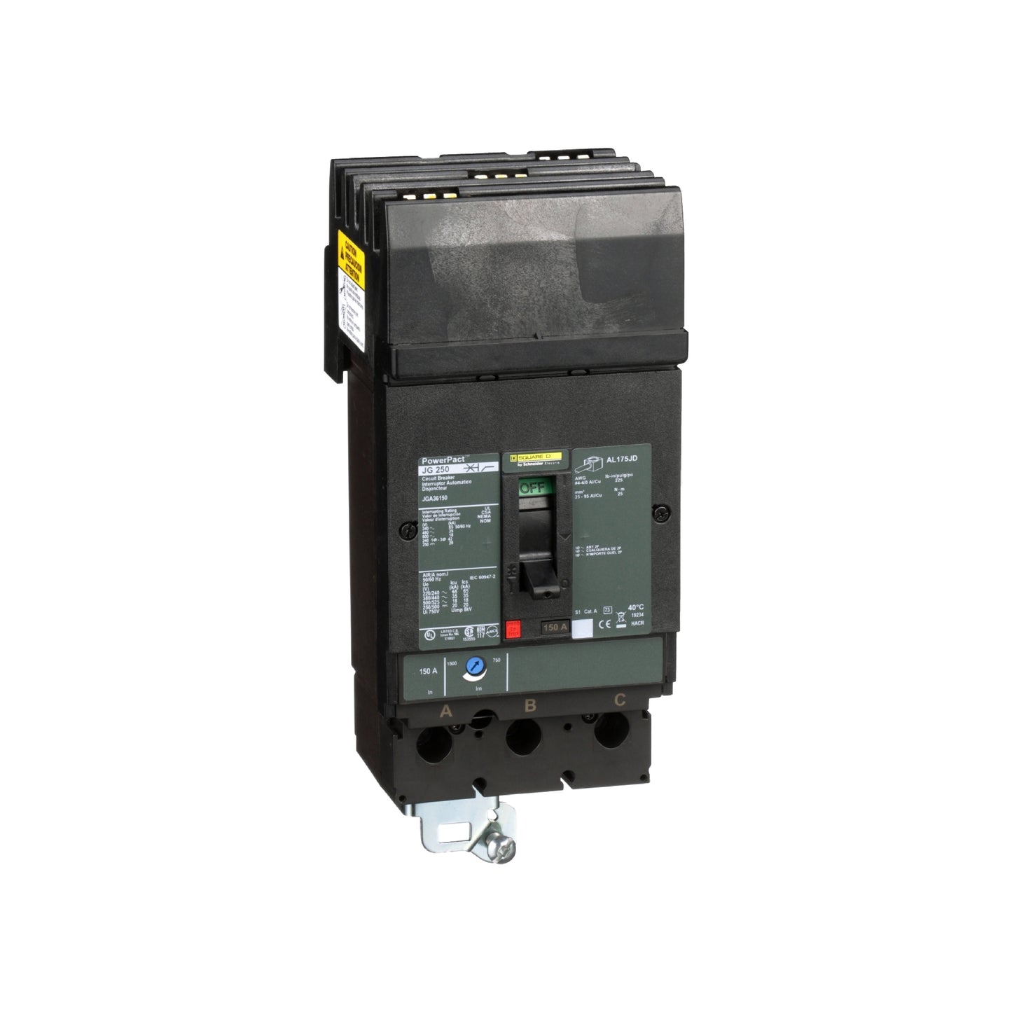 Interruptor Termomagnético Powerpact J, de 150A, 3 Polos, 35 kA a 600V, Zapatas Schneider Electric JGA36150