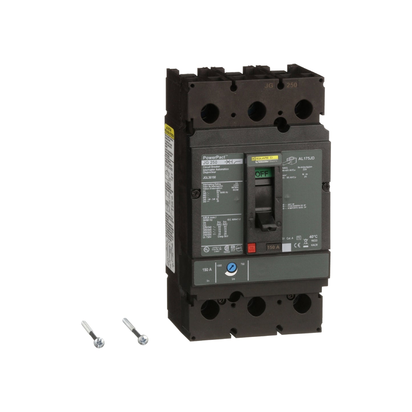 Interruptor Termomagnético Powerpact J, de 150A, 3 Polos, 35 kA a 600V, Zapatas Schneider Electric JGL36150