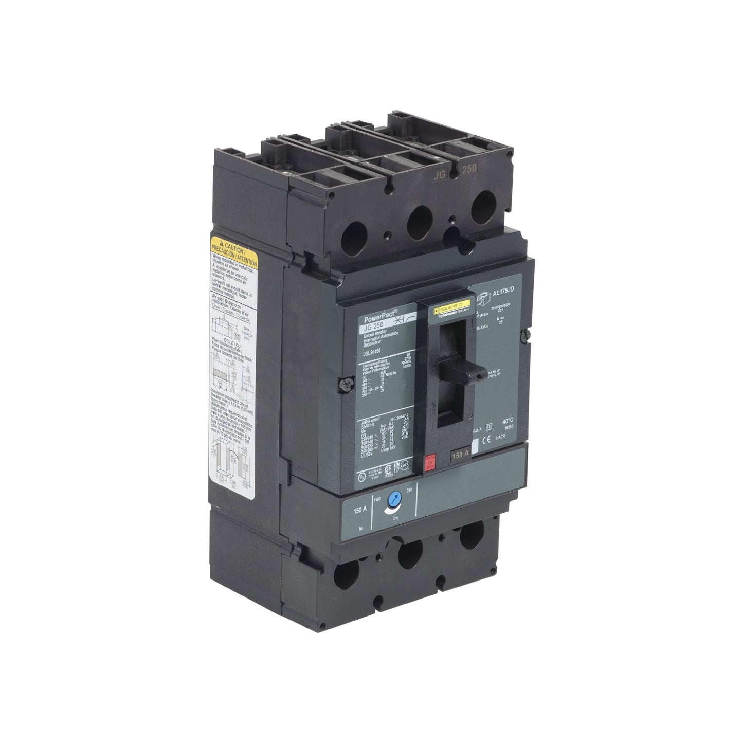 Interruptor Termomagnético Powerpact J, de 150A, 3 Polos, 35 kA a 600V, Zapatas Schneider Electric JGL36150