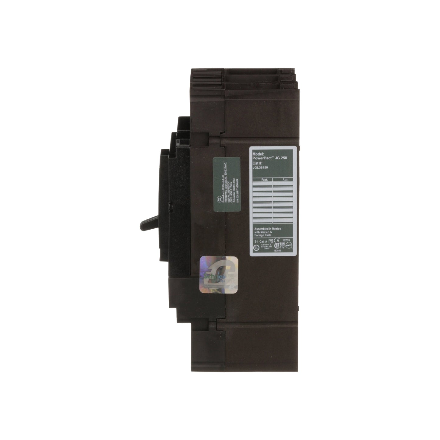 Interruptor Termomagnético Powerpact J, de 150A, 3 Polos, 35 kA a 600V, Zapatas Schneider Electric JGL36150