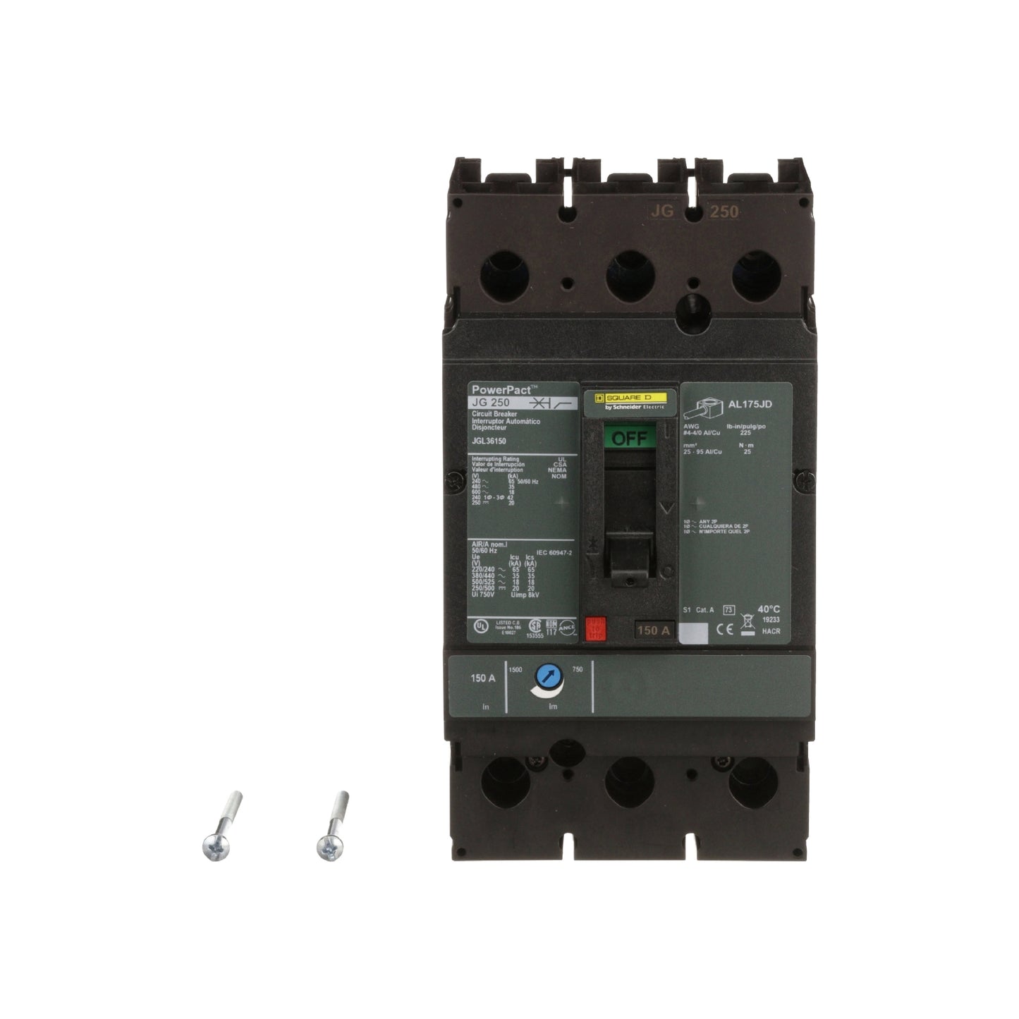 Interruptor Termomagnético Powerpact J, de 150A, 3 Polos, 35 kA a 600V, Zapatas Schneider Electric JGL36150