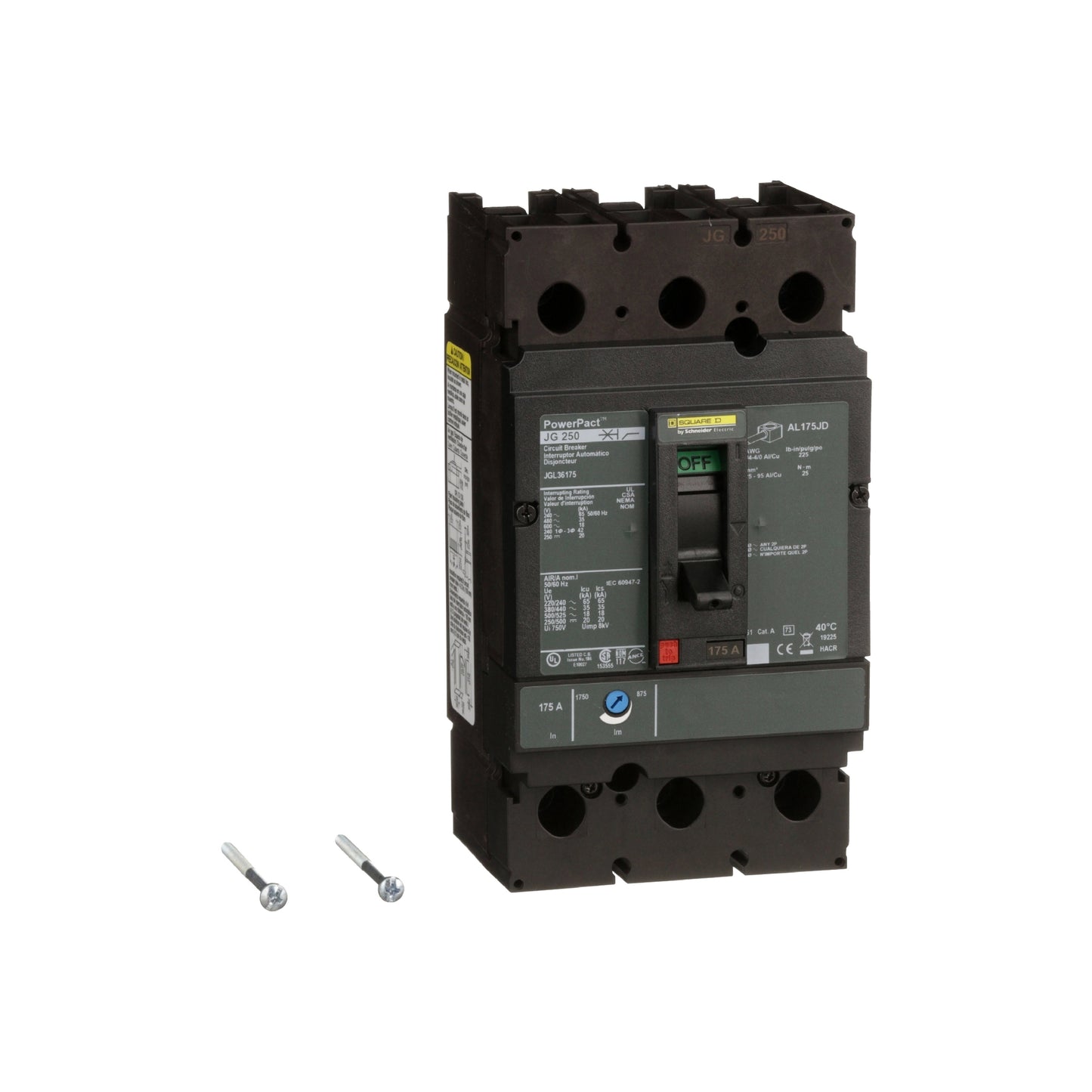 Interruptor Termomagnético Powerpact J, de 175A, 3 Polos, 35 kA a 600V, Zapatas Schneider Electric JGL36175