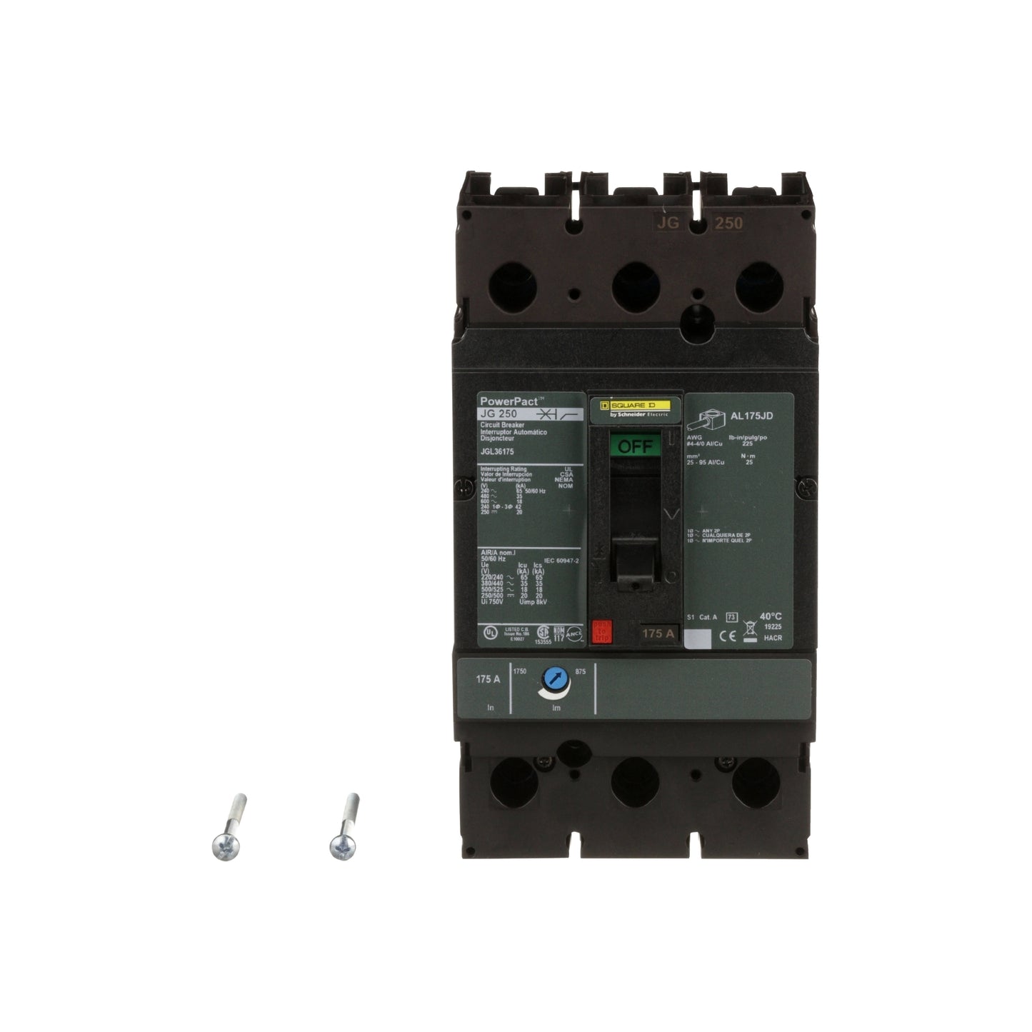 Interruptor Termomagnético Powerpact J, de 175A, 3 Polos, 35 kA a 600V, Zapatas Schneider Electric JGL36175