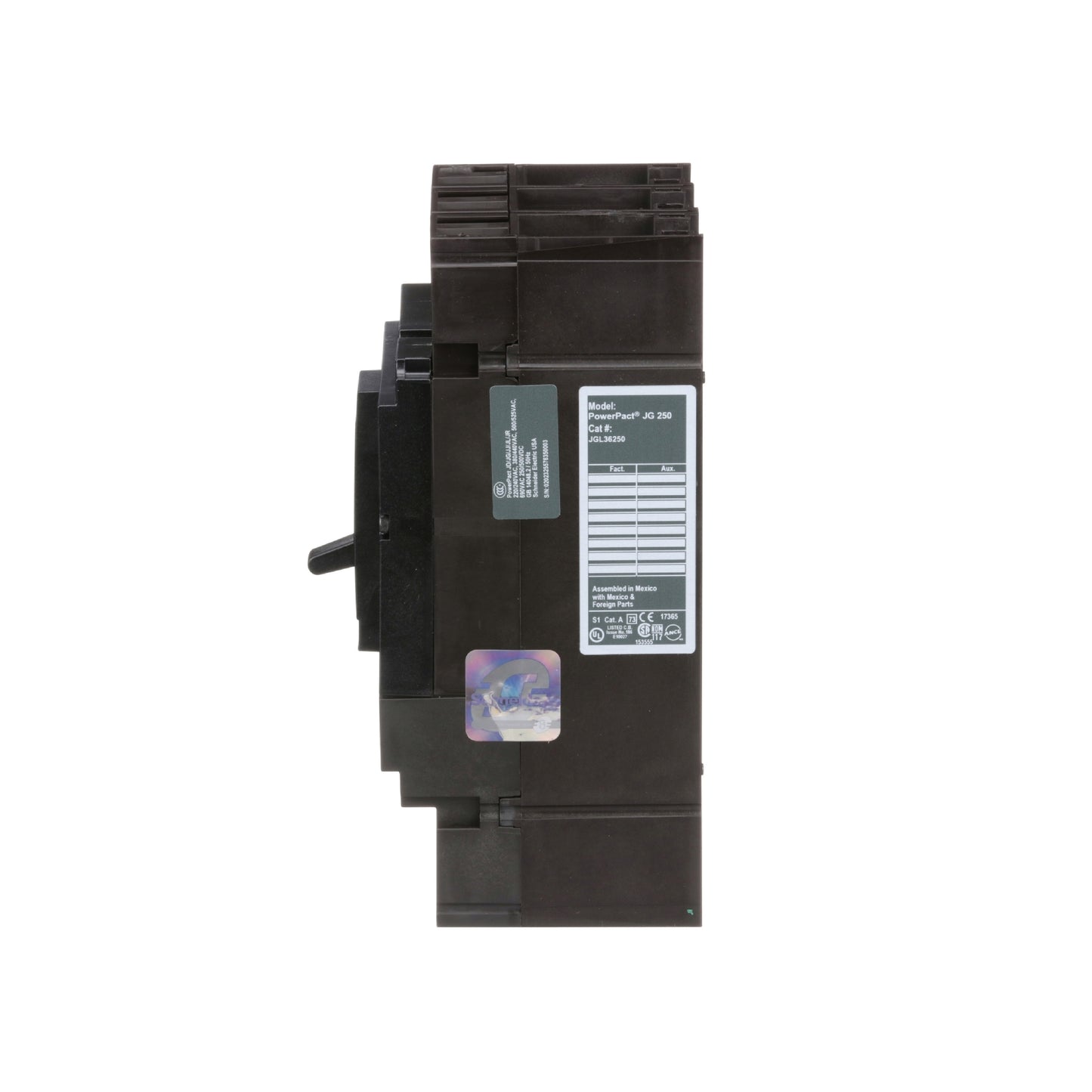 Interruptor Termomagnético Powerpact J, de 250A, 3 Polos, 18 kA a 600V, Zapatas Schneider Electric JGL36250