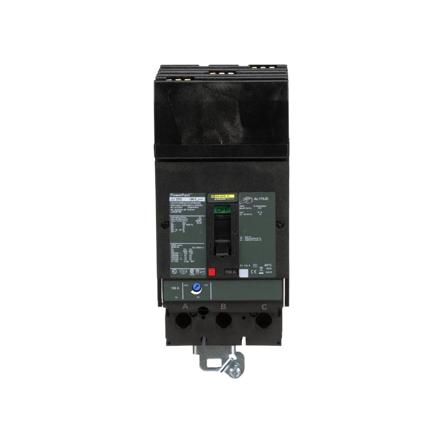 Interruptor Termomagnético Powerpact J, de 150A, 3 Polos, 65 kA a 600V, Zapatas Schneider Electric JJA36150