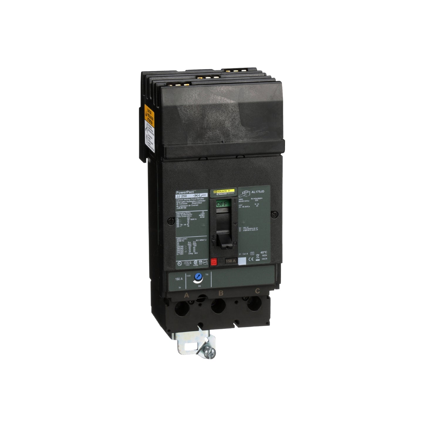 Interruptor Termomagnético Powerpact J, de 175A, 3 Polos, 65 kA a 600V, Zapatas Schneider Electric JJA36175