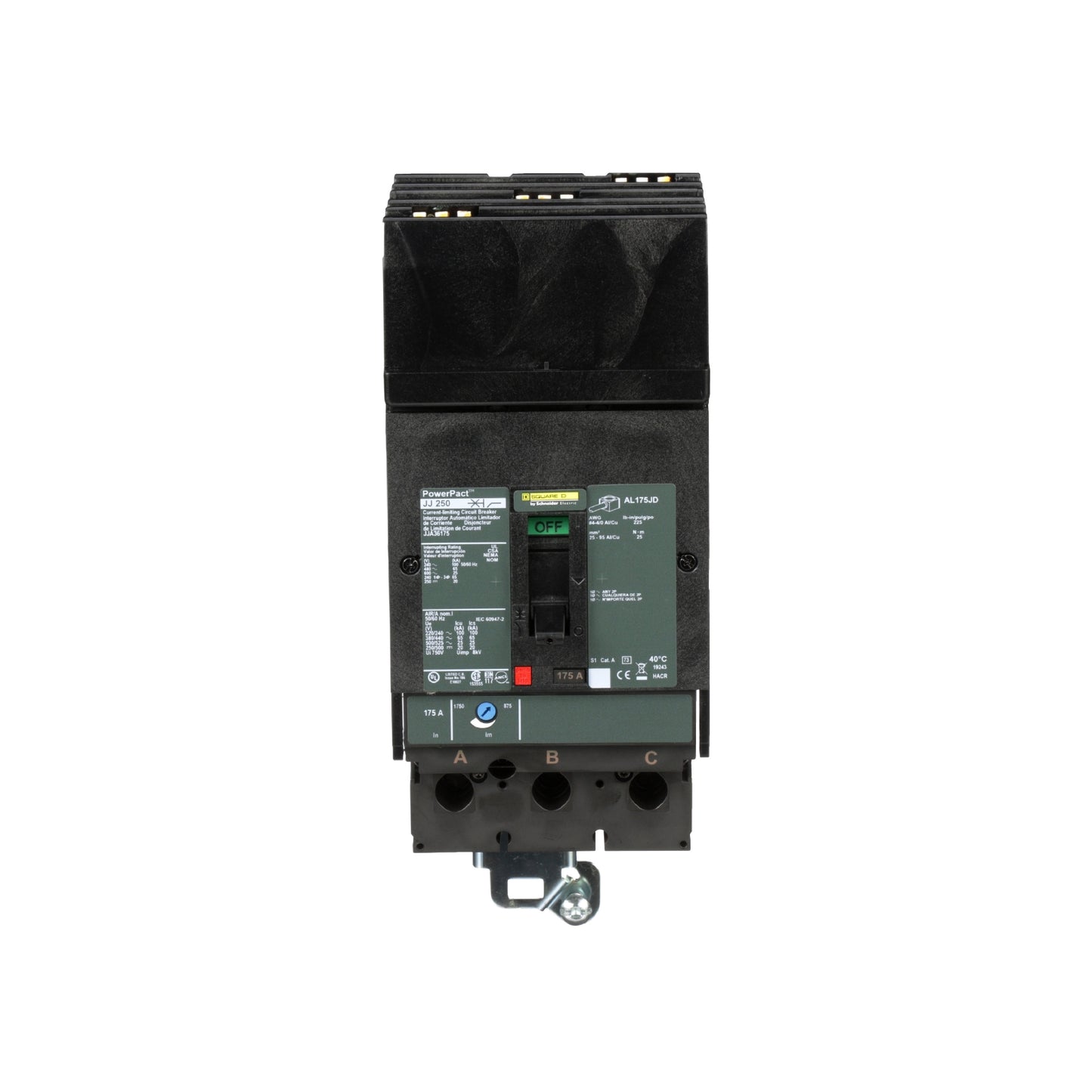 Interruptor Termomagnético Powerpact J, de 175A, 3 Polos, 65 kA a 600V, Zapatas Schneider Electric JJA36175