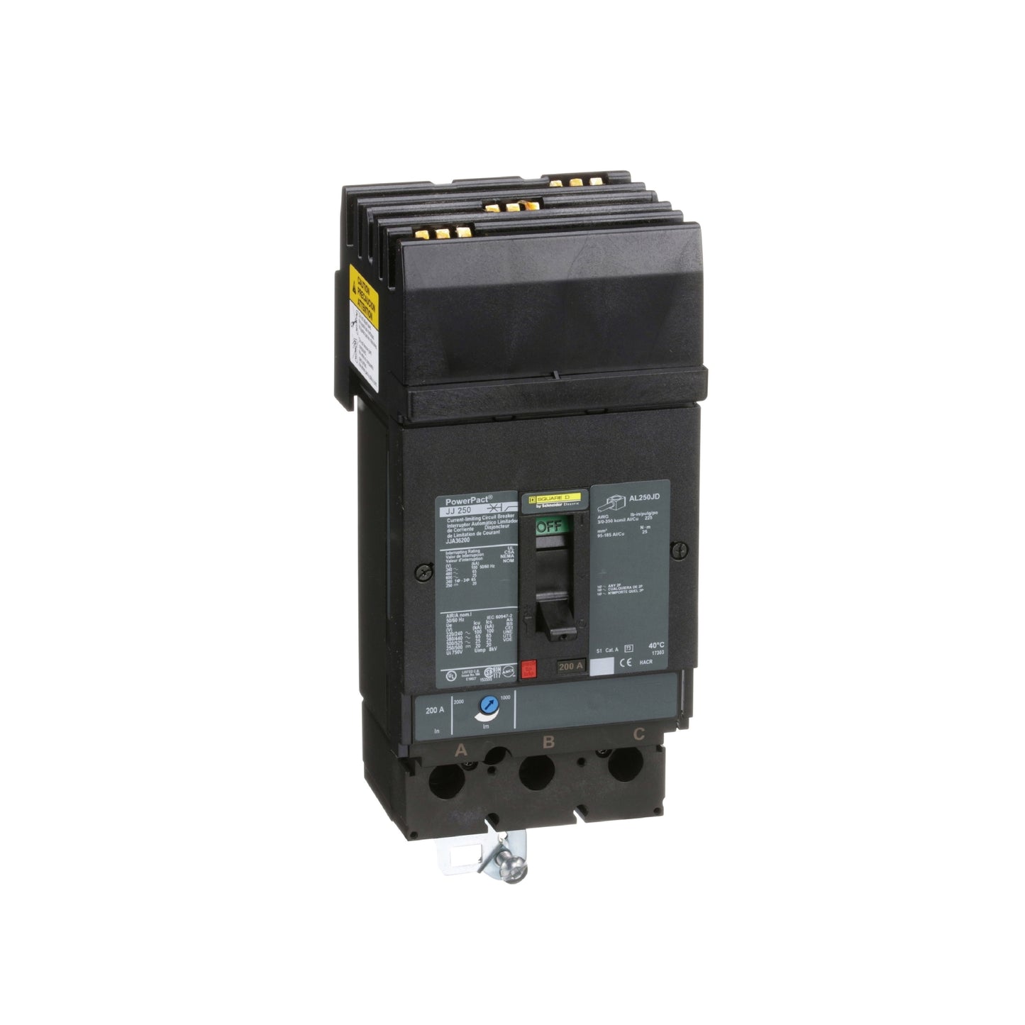 Interruptor Termomagnético Powerpact J, de 200A, 3 Polos, 25 kA a 600V, Zapatas Schneider Electric JJA36200