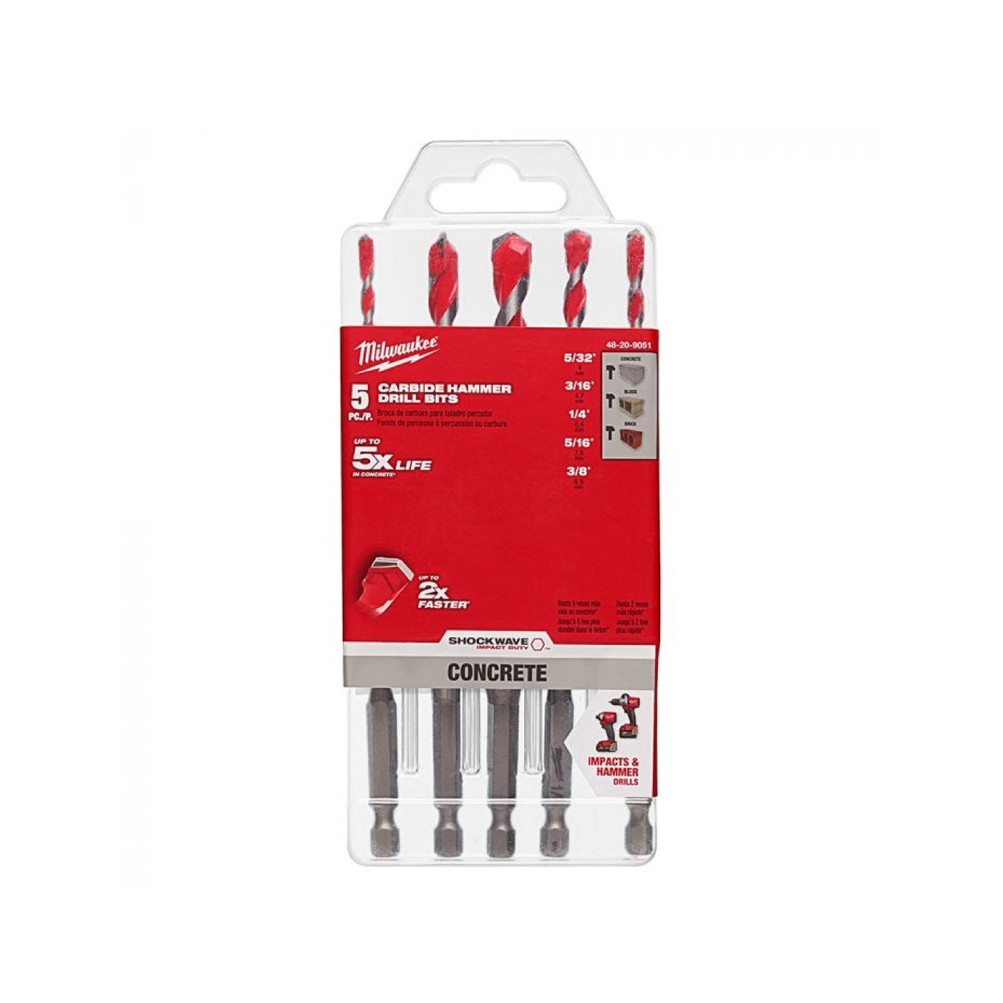 Juego de Brocas de Carburo para Concreto (5 pzs.) Milwaukee