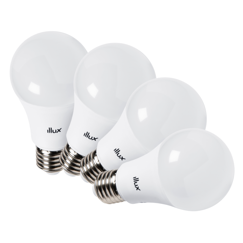 Kit 4 Focos ahorradores LED A19 E27 Luz cálida 9.5W Blanco Illux