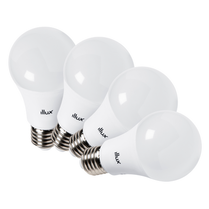 Kit 4 Focos ahorradores LED A19 E27 Luz cálida 9.5W Blanco Illux