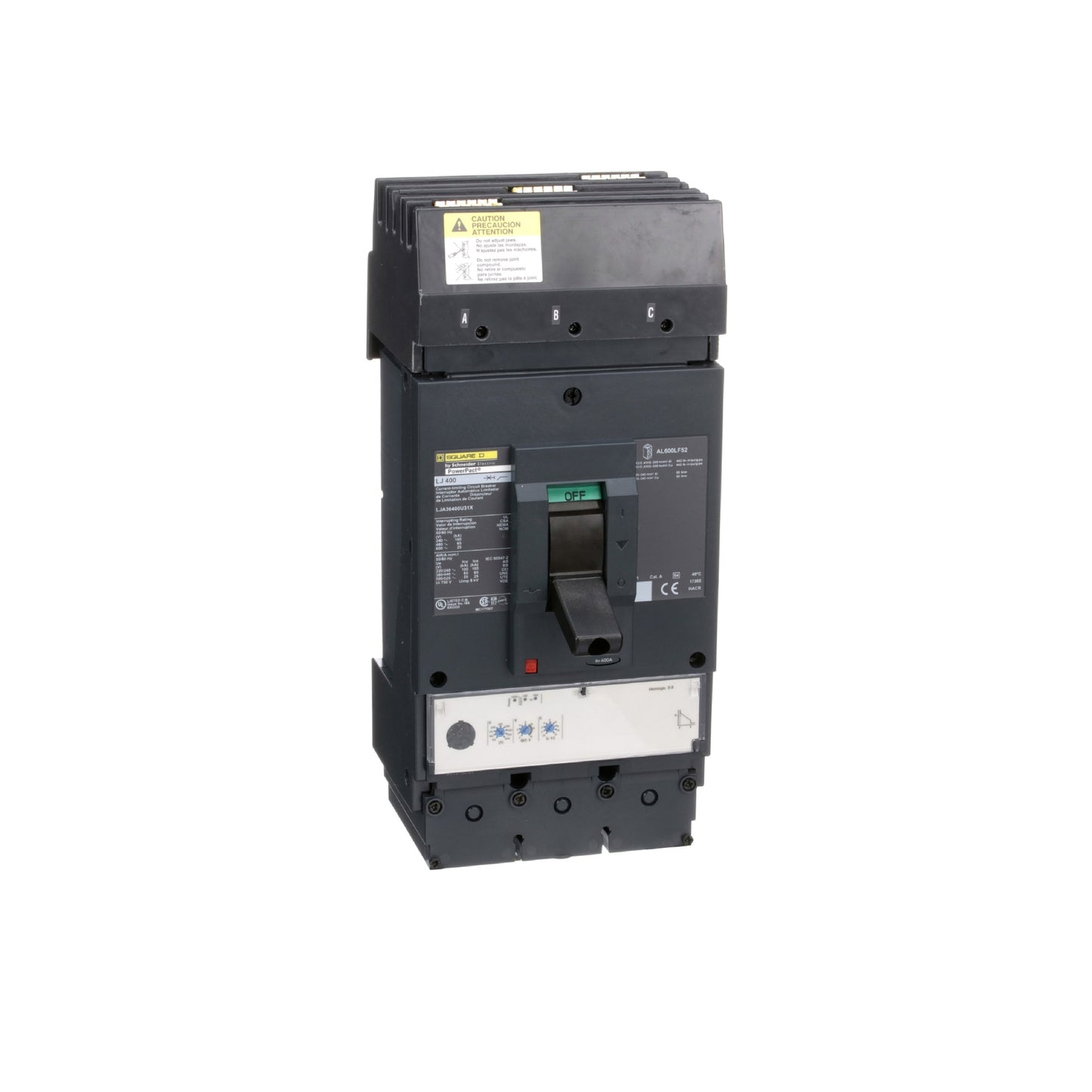 Interruptor Electrónico Powerpact L, de 400A, 3 Polos, 25 kA a 600V, I-Line, 3.3 Li Schneider Electric LJA36400U31X