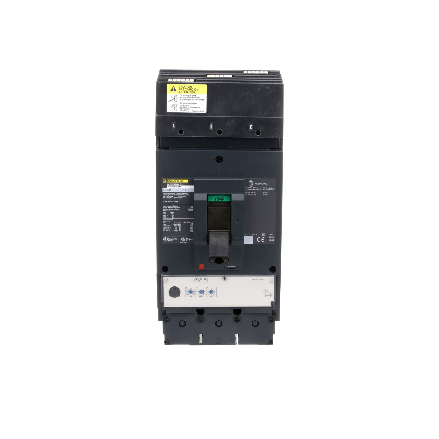 Interruptor Electrónico Powerpact L, de 400A, 3 Polos, 25 kA a 600V, I-Line, 3.3 Li Schneider Electric LJA36400U31X