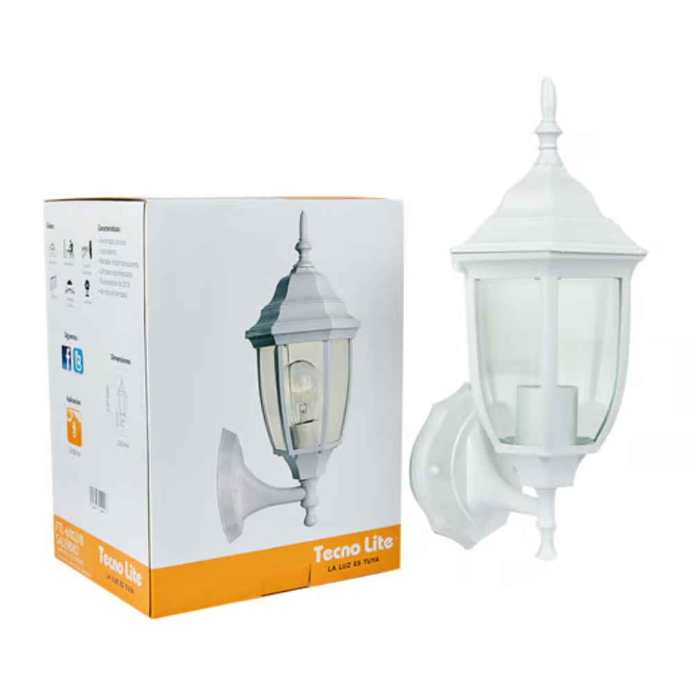 Lámpara de Pared Tipo Farol para Exteriores Base E27 Blanco Tecnolite