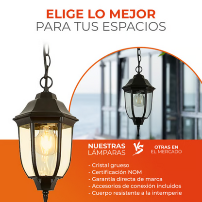 Lámpara de Techo Colgante tipo Farol para Exterior base E27 60W Negro Tecnolite