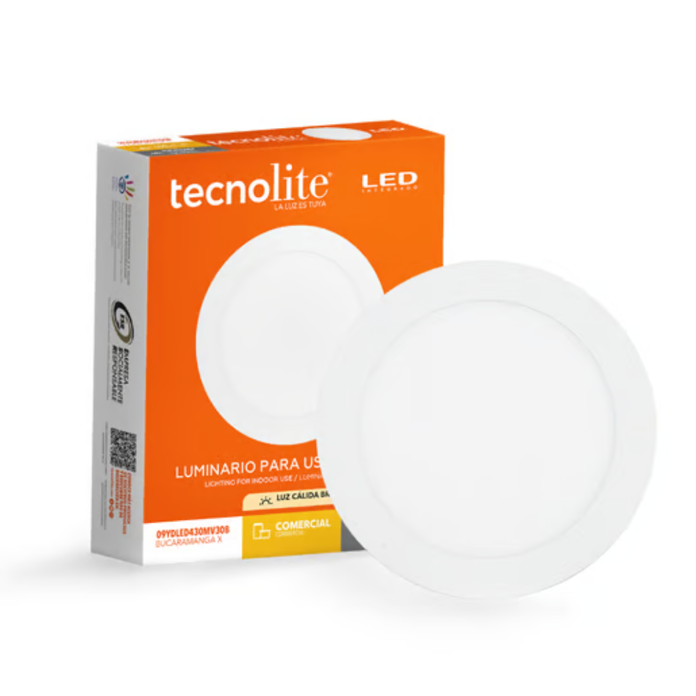 Lámpara de Techo LED Empotrable para Interior Luz Cálida 9W Tecnolite