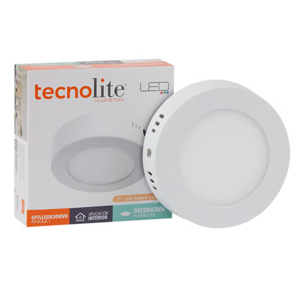 Lámpara de Techo LED Tipo Plafón para Interior Luz Cálida 6W Blanco Tecnolite