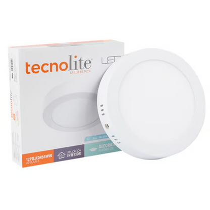 Lámpara de Techo LED Tipo Plafón para interior Luz Fría 12W Blanco Tecnolite