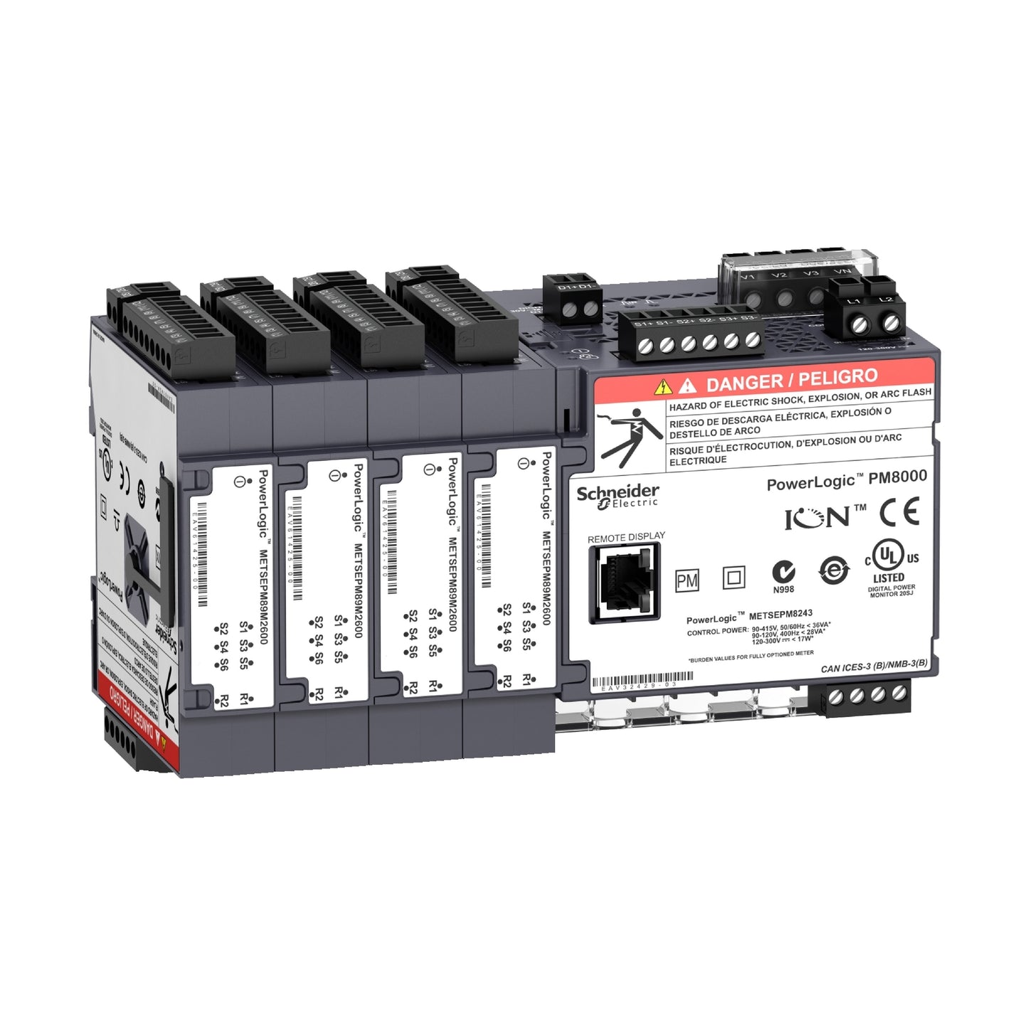 Powerlogic PM8000-PM8244-Montaje Carril Din+pantalla Remota-Mereting Interruptor Schneider Electric METSEPM8244